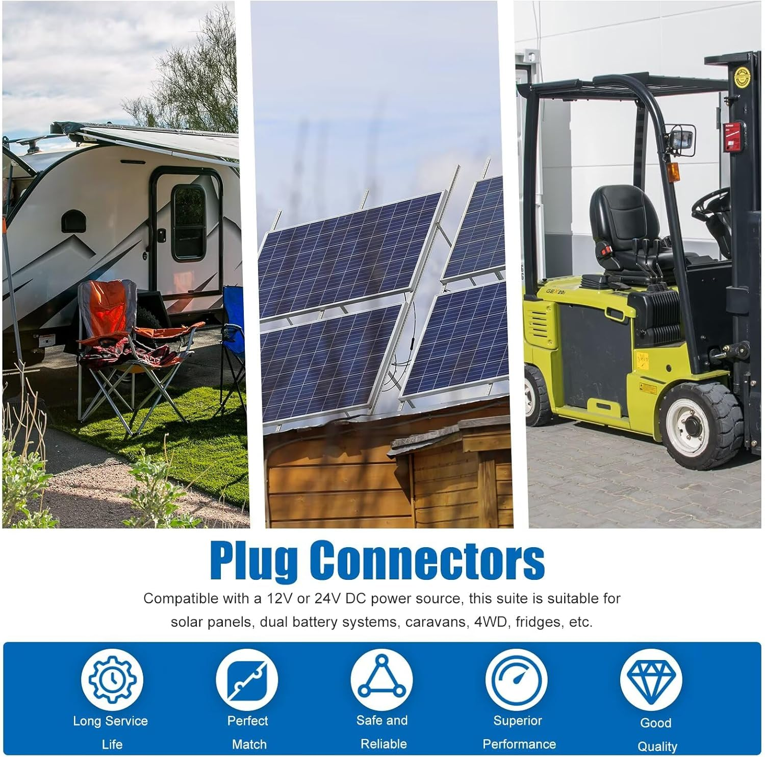 50 Amp 10 Pcs Anderson Plug Connector Replacement for 6AWG with Dust Cover, Wire Harness Plug Kit for 12/24V DC Power Auto Solar Electrical Devices, Grey image number 1