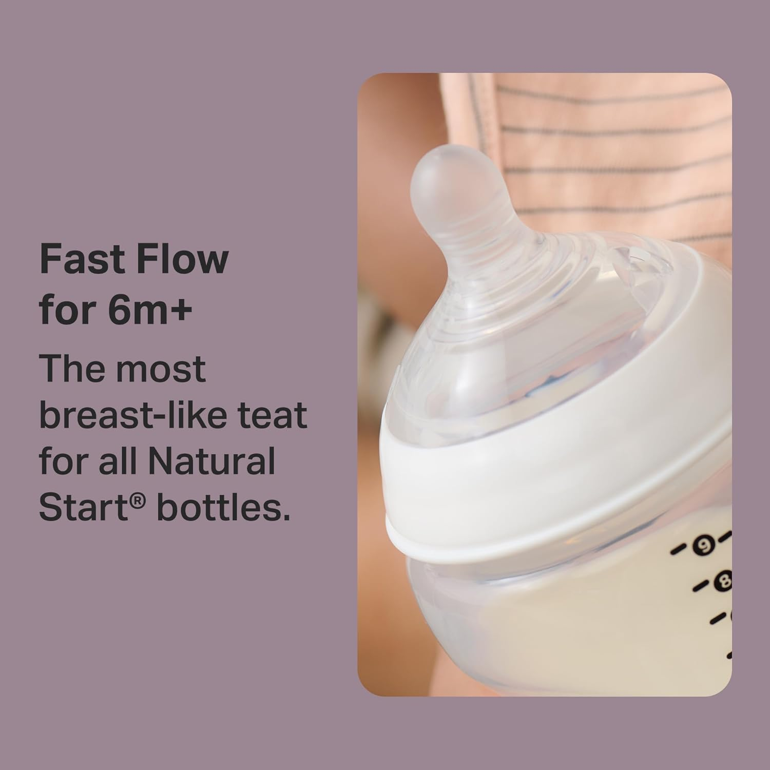 Tommee Tippee Natural Start Baby Bottle Teats, Fast Flow, 6+ Months, Breast-Like for a Natural Latch, Anti-Colic Valve, Soft Silicone, Pack of 2 image number 4