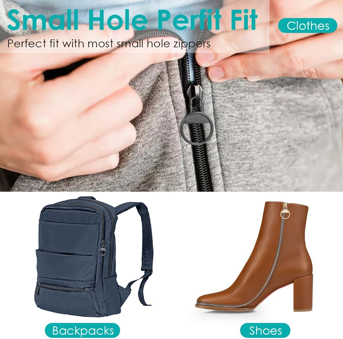 Circle Zipper Pull Replacement Zipper Handle Replacement Zipper Handle Mend Fixer Zipper (Black/Silver) - Gold image number 3