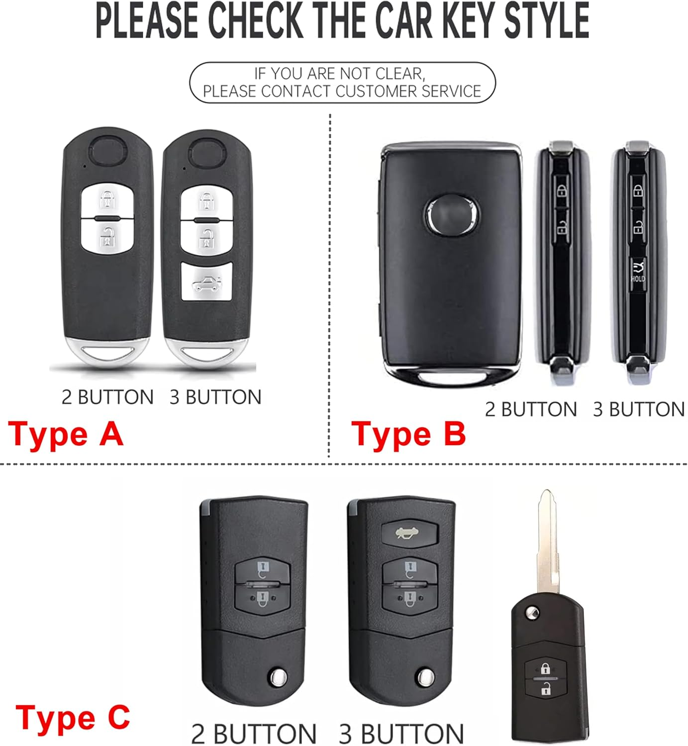 Ontto Zinc Alloy Car Key Case Cover Fit for Mazda Demio 2 3 5 6 2003-2013 M3 M5 M6 CX-5 CX7 CX9 RX8 MX5 MPV Smart Key Holder Flip Case Shell Keychain Keyring Accessories 2 Buttons C3 - A-(2 Buttons) L-Keychain image number 5