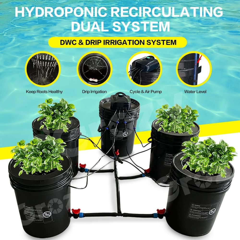 GROZY Hydroponic DWC & Drip Recirculating Growing System 4 Plant Buckets Complete Kit image number 1