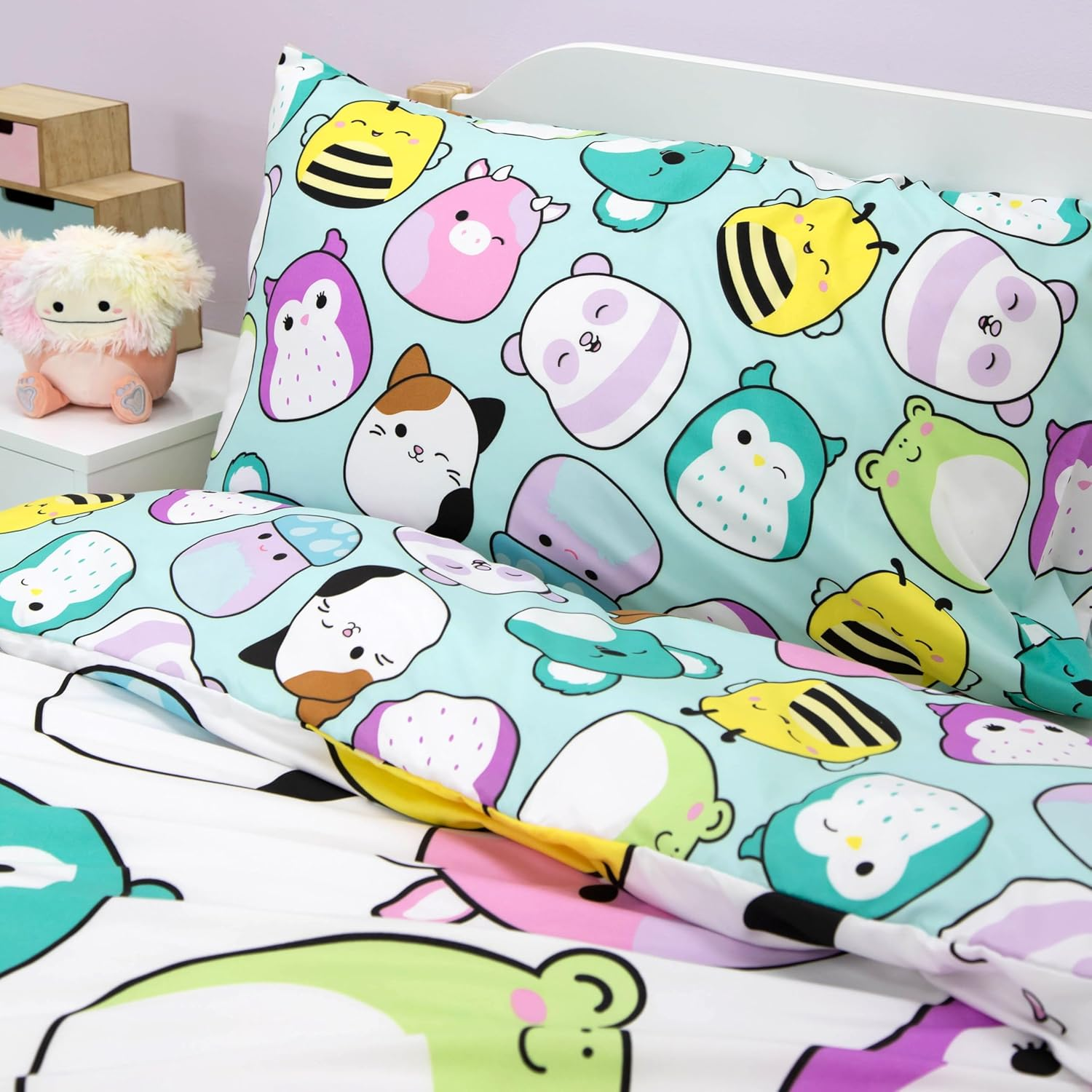 Squishmallows Official Single Duvet Cover Set, Happy Design | Reversible 2 Sided Characters Bedding Cover Including Matching Pillow Case, Multicolor image number 5