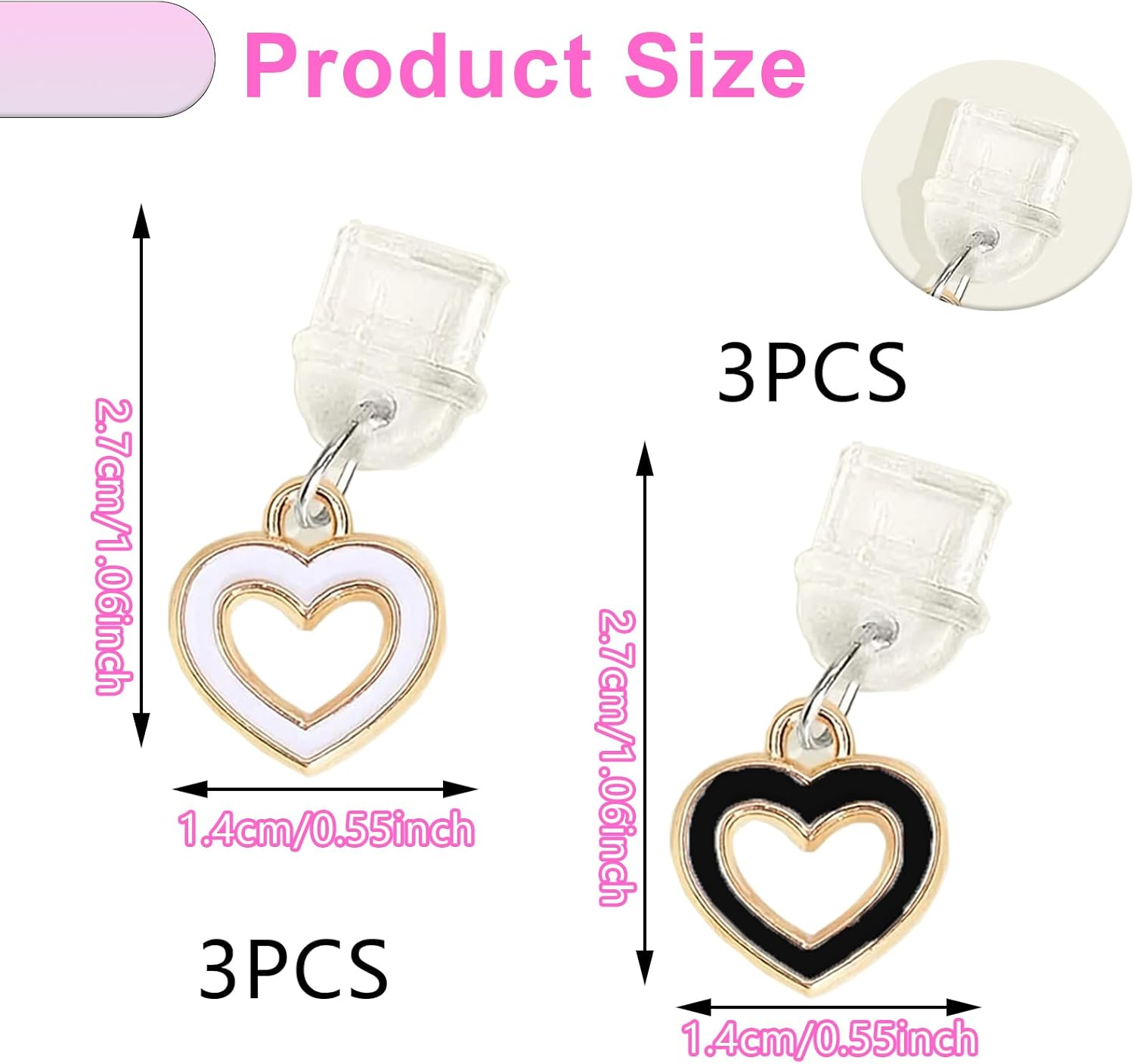 6-Piece Kindle Charms - Heart Designed - Type-C Dust Plug Charms for Kindle (2021-2024) - for Readers, Book Lovers, Teachers, Students, Men & Women - Stylish Accessories (White & Black) image number 4