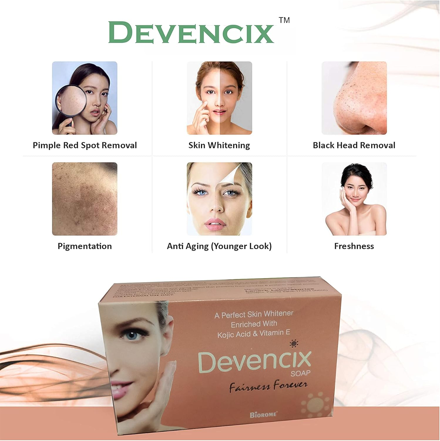 Devencix Skin Lightening Soap with Kojic Acid & Vitamin E Soap Fairness Forever 75 Gm (Pack of 6) image number 2