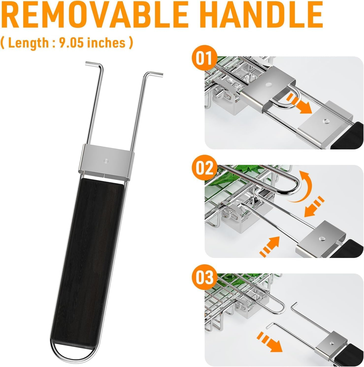 Grill Basket Extra Large,Barbecue Accessories,Stainless Steel BBQ Grill Basket Portable Camping Grilling Rack with Removable Handle for Fish,Vegetables,Grilling Gifts for Men, Dad (32 * 23 * 4CM) image number 1