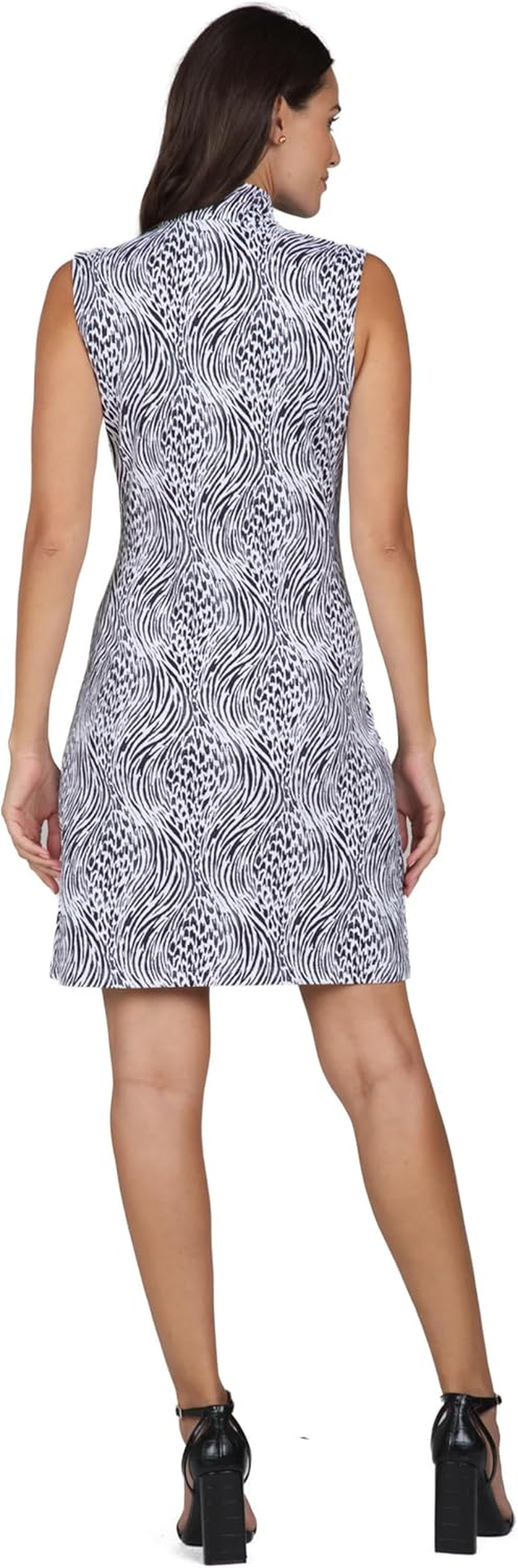 IBKUL Sun Protective UPF50+ Icefil Cooling Alena Print Sleeveless Mock Dress &ndash; 58539 Black/White Alena S, Black/White