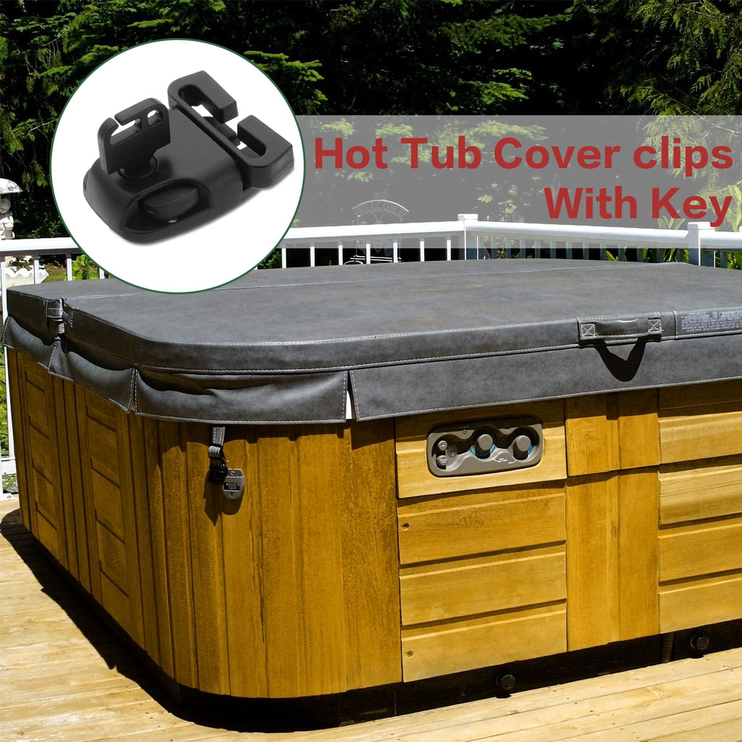 Kaoruo 4PCS Spa Hot Tub Cover Clips &ndash; Replacement Cover Latch Repair Kit with Key & Screws, Locking Clip Hardware Accessories for Hot Tub Cover Straps