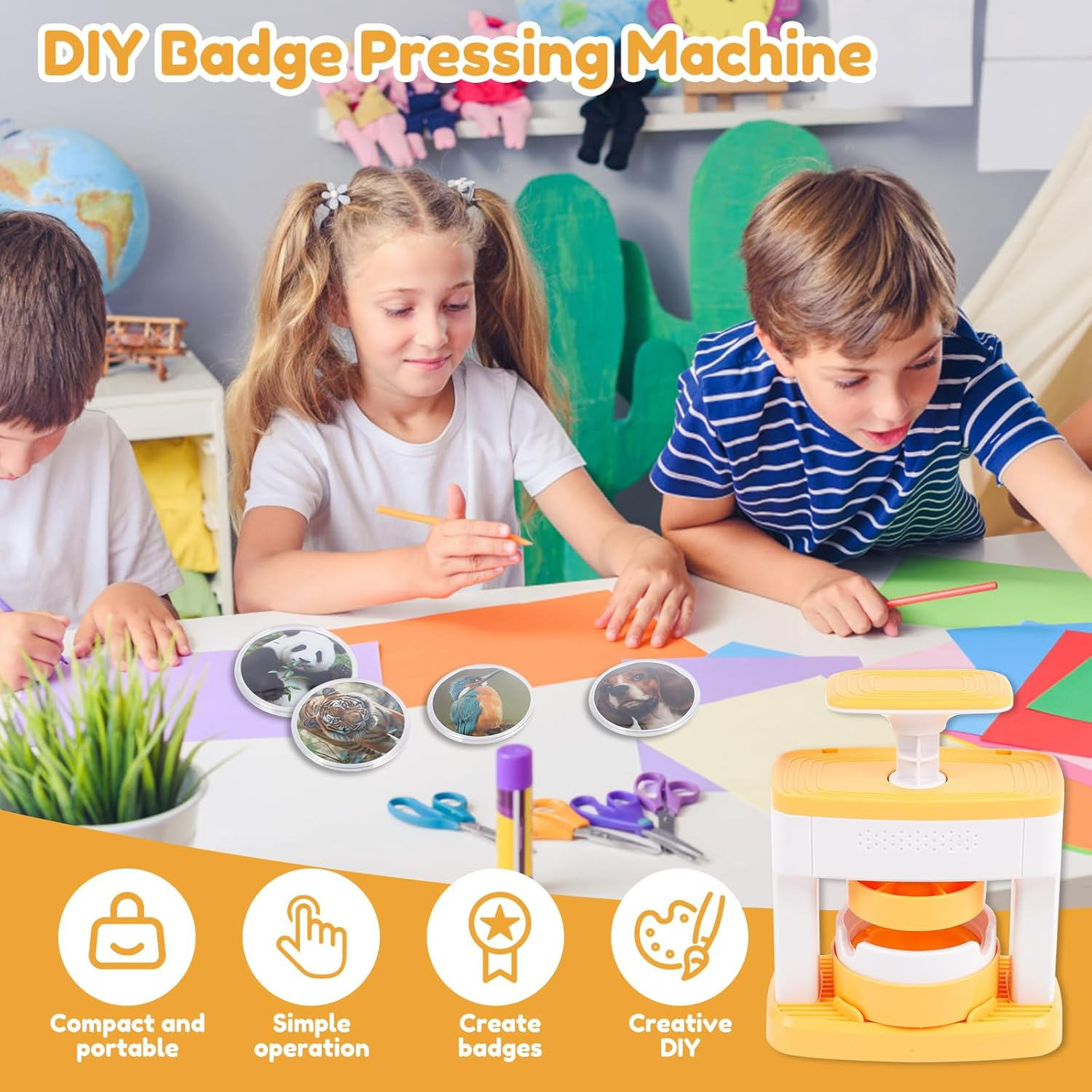 Badge Maker Machine for Kids, Solid Pin Maker, Versatile Creative Press Machine Badge Punch Kit, Portable Pin Badge Press Machine, Easy to Use Pin Badge Maker for Children image number 5