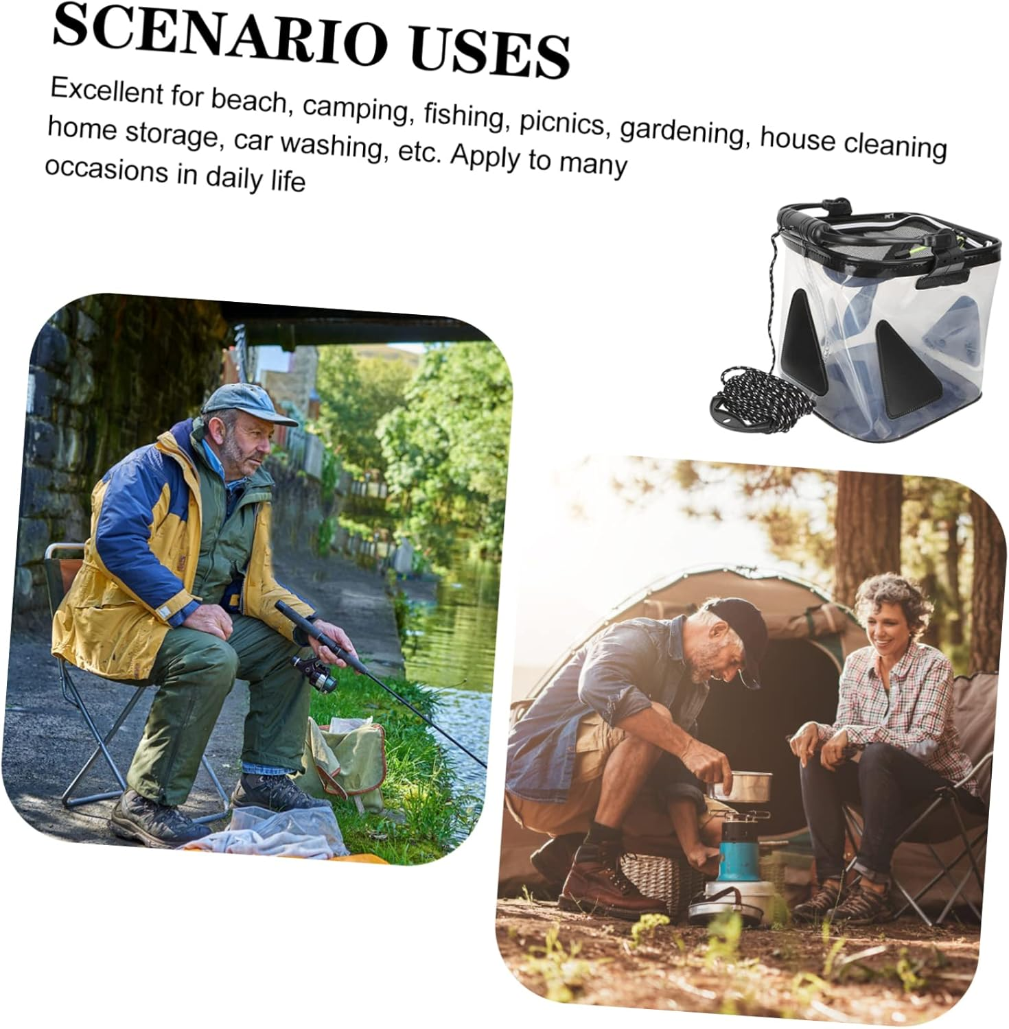 Sosoport Travel Folding Water Bucket Compact Storage Camping Pail Sturdy Handle for Hiking and Fishing image number 4