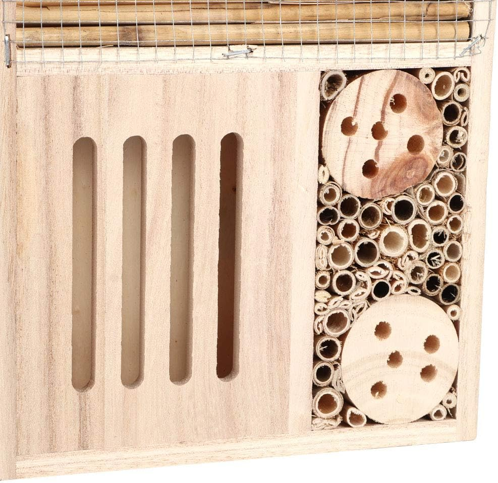 Wooden House, Outdoor Hanging Hotel for Bee, Beneficial Habitat, Garden Wood Bug Room Shelter, Nesting Box for Bee, Butterfly, Ladybirds, Beneficial in (Type A) image number 2