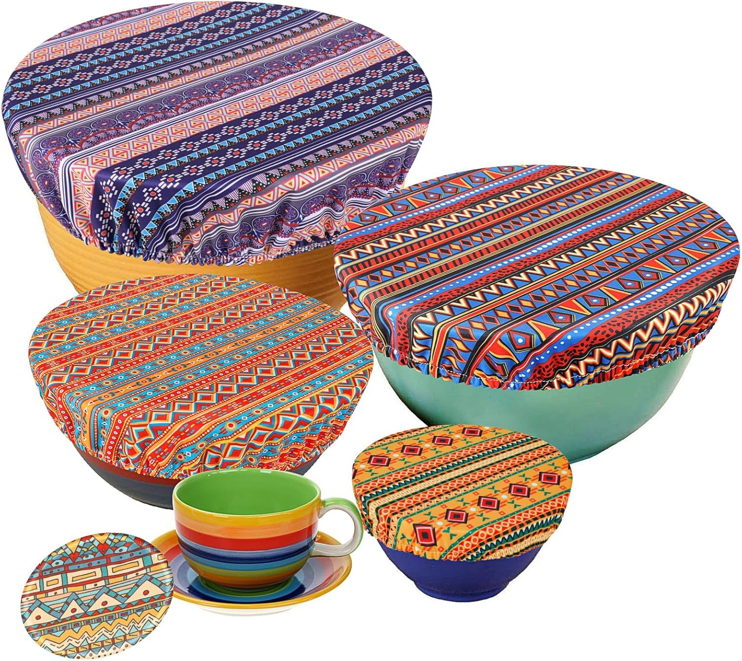 Hapurs Set of 5 Reusable Food Cover Bowl Covers, Elastic Fabric Covers Multi Purpose Food Storage Dish Covers Can Lids, Fruit Vegetable Meat Preservation Fresh Keeping Bread Rising Cover (Mandala A)