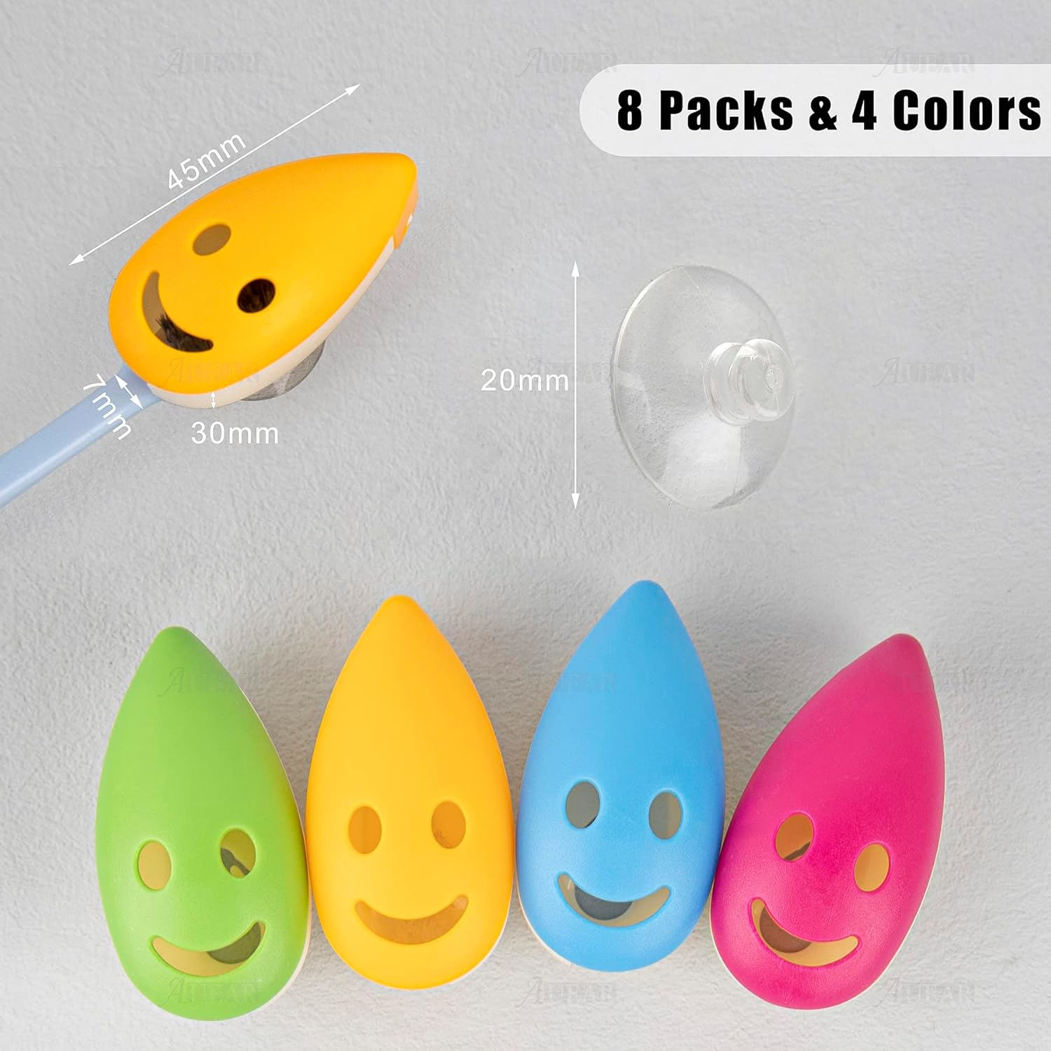 AUEAR, 8 Pack Happy Face Toothbrush Head Cover Cap with Suction Cup Cute Portable Protective Covers Case for Home Travel Outdoor Camping 4 Colors image number 7
