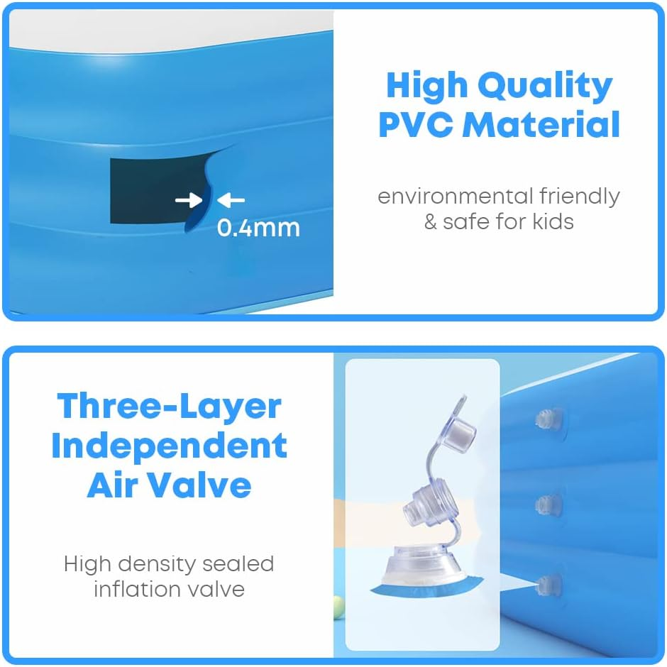 GALAXYER above Ground Inflatable Paddling Pool, 3 Rings Large Rectangular Family Toddler Swimming Center, Indoor Outdoor Garden, 205 &times; 125 &times; 50 CM image number 1