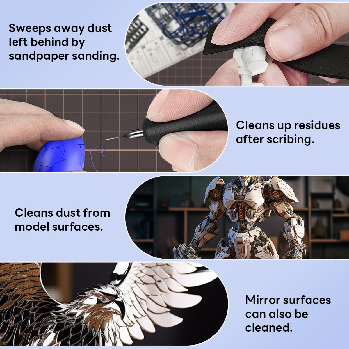 Stedi Model Cleaning Brush Kit, Model Hobby Making Tools, 2 Soft and 1 Stiff Figure Duster Brush, Model Dusting Brush for Statues, Gundam, Scale Military Hobby Crafts