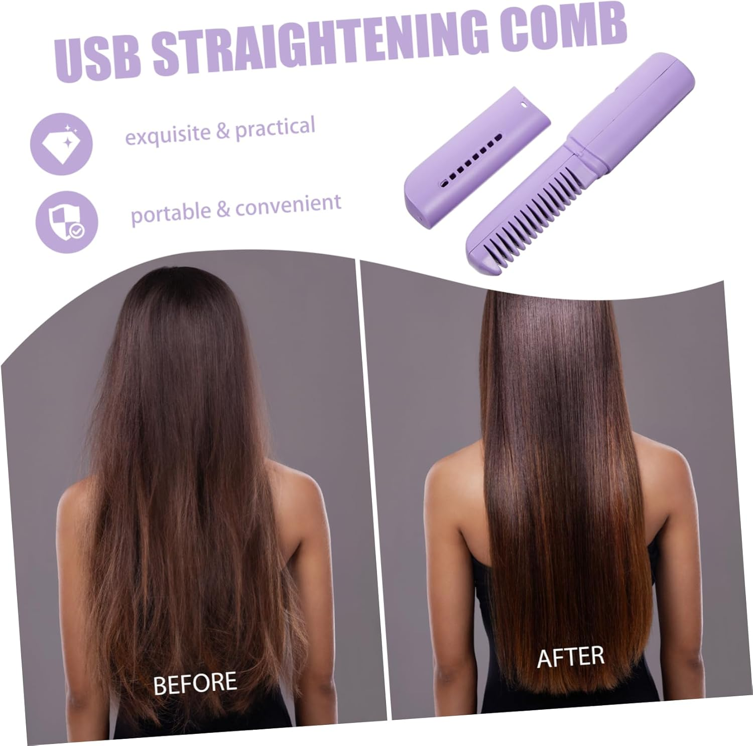 Gatuida USB Rechargeable Cordless Hair Straightener Brush Portable Compact Heated Comb for Travel Gentle Hair with Scalp Massage Function Damage Minimizing Material Convenient USB Charging image number 2