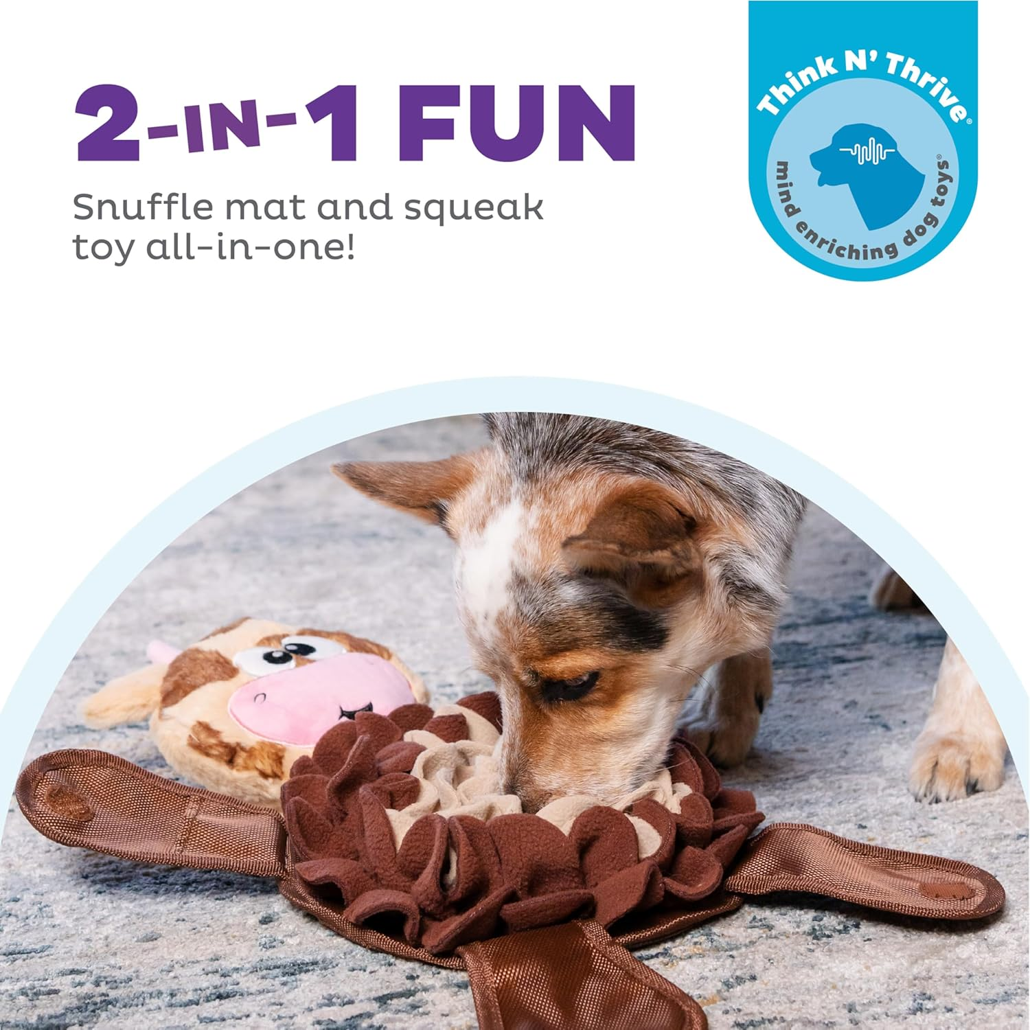 Outward Hound Nina Ottosson Snuffle Palz Interactive Plush Dog Puzzle and Snuffle Mat for Dogs, Non-Slip Snuffle Mat, Dog Enrichment Toys, Plush, Cow, Brown, Large image number 6