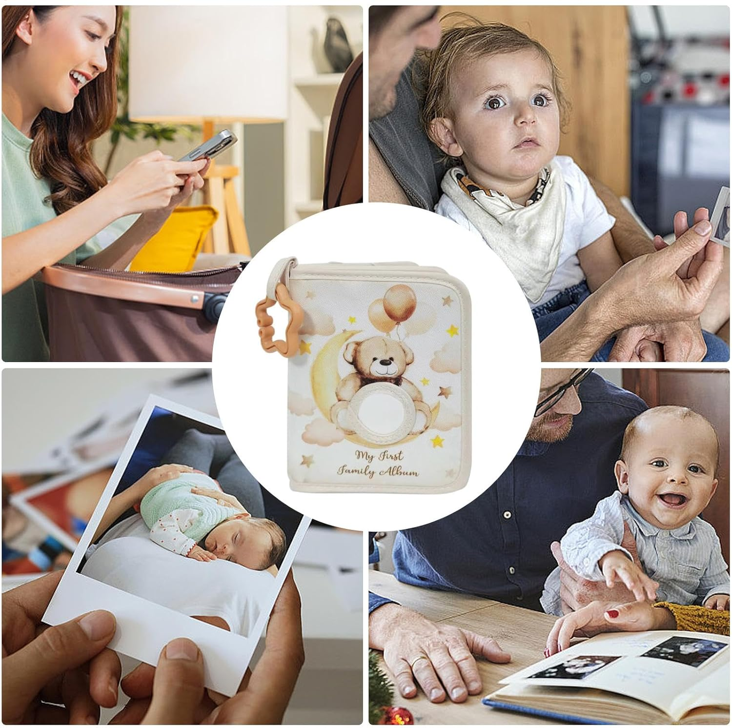 Photo Album for Baby | Soft Photo Albums in Bear Design | Multifunctional Portable Picture Album Book with Star Hook for Home Crib Stroller image number 6
