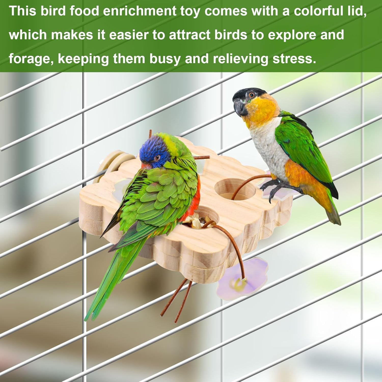 2Pcs Parrot Foraging Station Wooden Interactive Enrichment Bird Toy, Wooden Small Bird Foraging Interactive Parakeet Foragings Toys, Woodens Foragings Station for Parrots image number 5