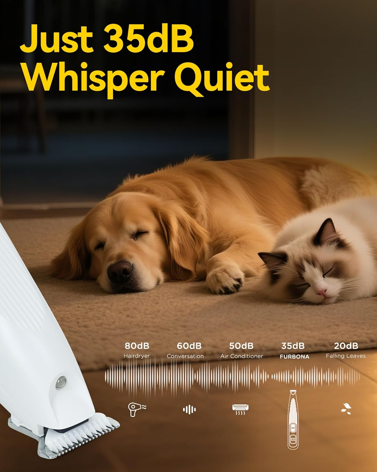 FURBONA Upgraded Dog Paw Trimmer with Digital LED Display & Enhanced Lighting &ndash; Cordless 18Mm Blade Clippers, 2-Speed, 35Db Low Noise, USB-C Rechargeable, for Grooming Paws, Ears, Face, Rump