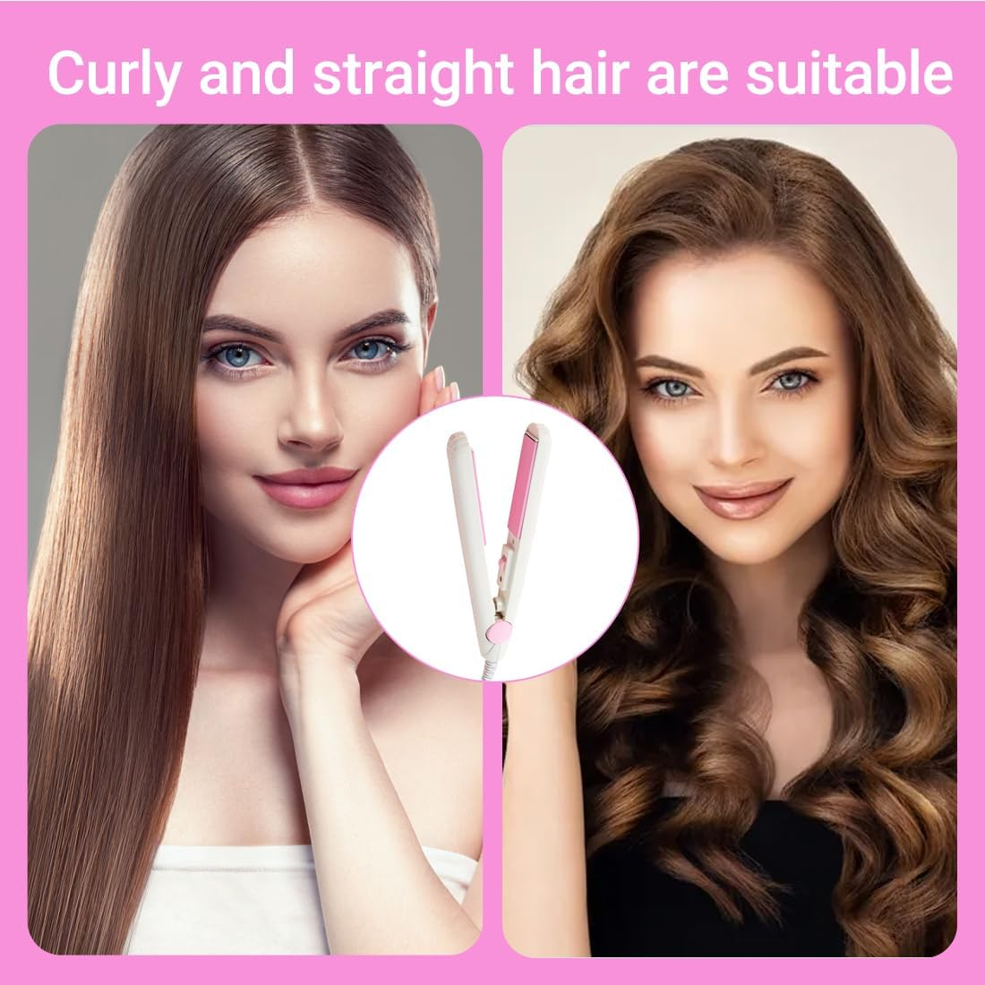 1PC Hair Straightener 2 in 1 Mini Portable Hair Straightener with Storage Box and Protective Cover for Home Salon (White) image number 2