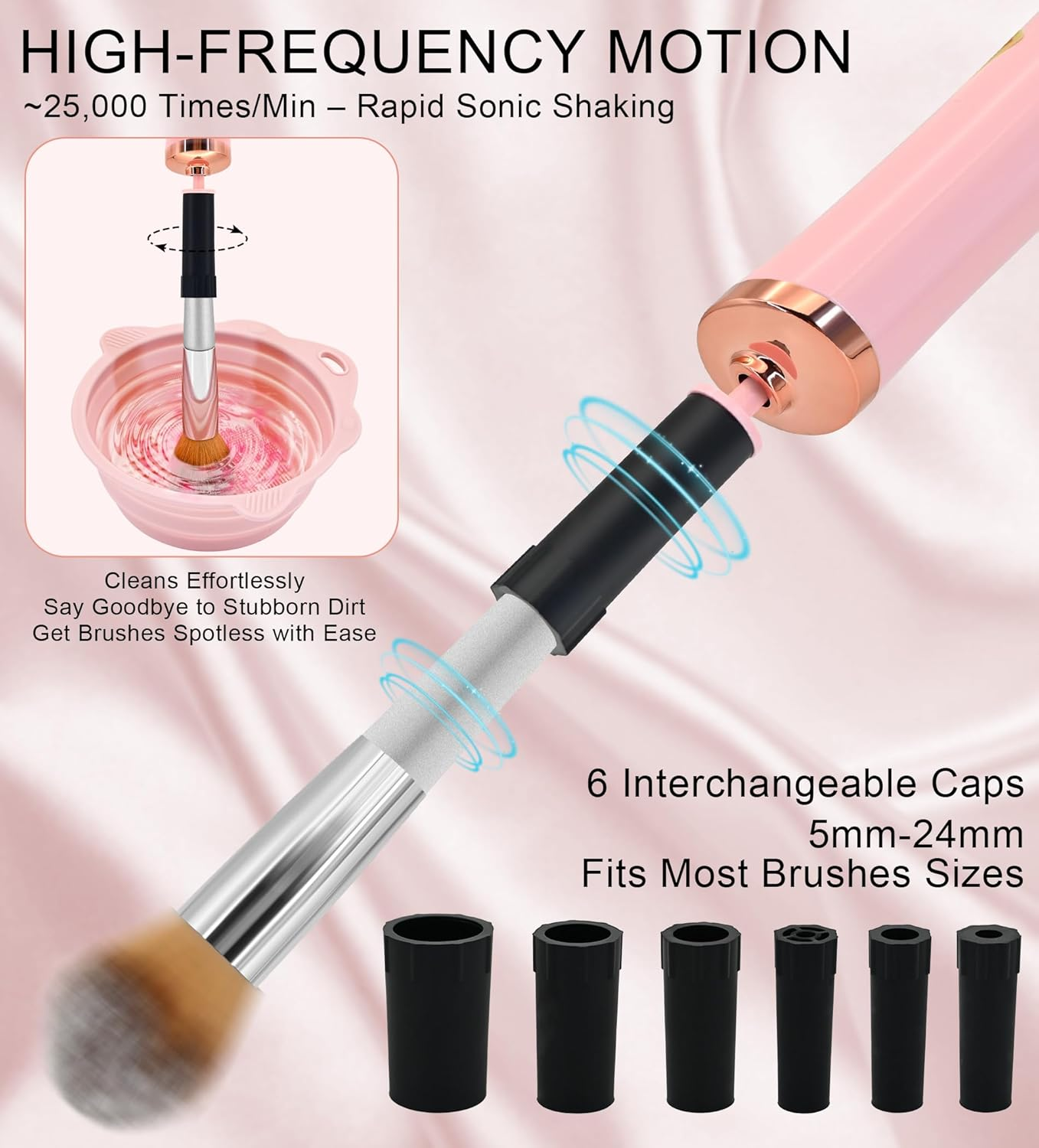 YBVABE Makeup Brush Cleaner and Dryer &ndash; Electric 10S Quick Clean & Dry with Foldable Silicone Bowl &ndash; Portable Spin Cleaning Tool for All Makeup Brushes &ndash; Battery & Rechargeable Options image number 4