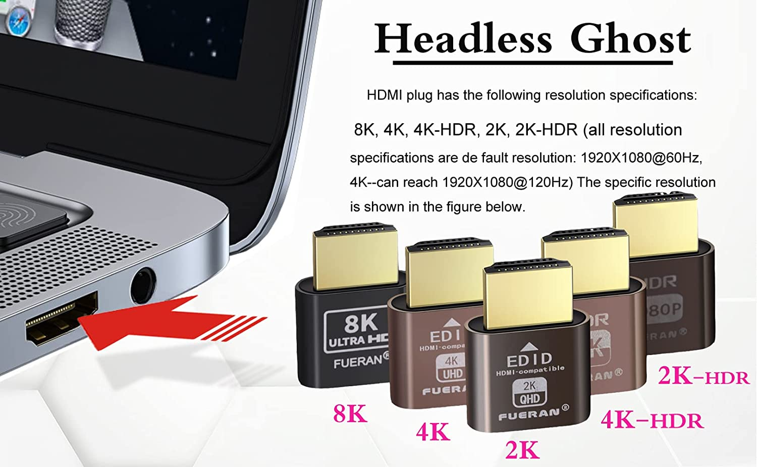 FUERAN Display Emulator (Fit-Headless) Supports 1920X1080@60Hz (4K-3P)