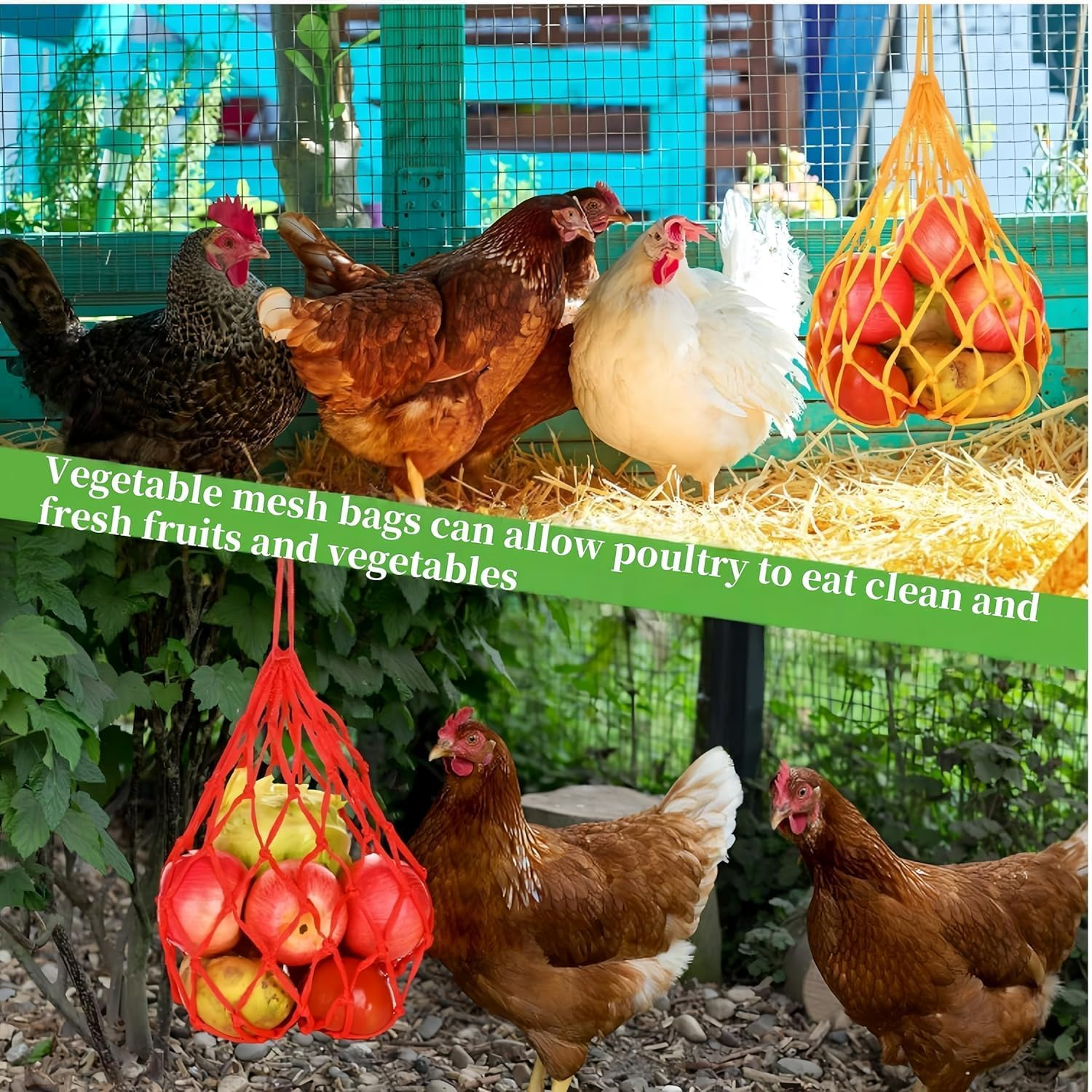 Lexziuo 1PCS Thickened Livestock Feeding Mesh Bag - Durable Poultry Feeder with Braided Rope for Hens, Ducks, Rabbits - Heavy Duty Hanging Feed Bag for Farm & Backyard Use image number 4