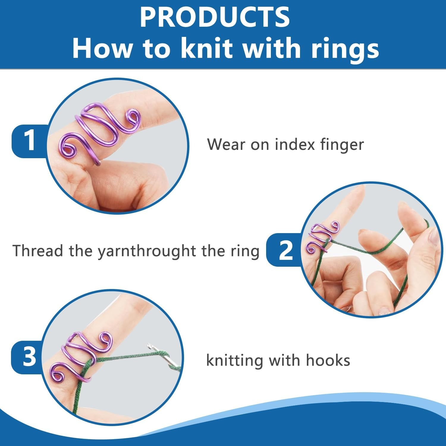 2Pcs Crochet Tension Rings for Crocheting, Adjustable Crochet Yarn Tension Ring, Crocheting Ring for Your Finger (Purple) - Purple image number 5