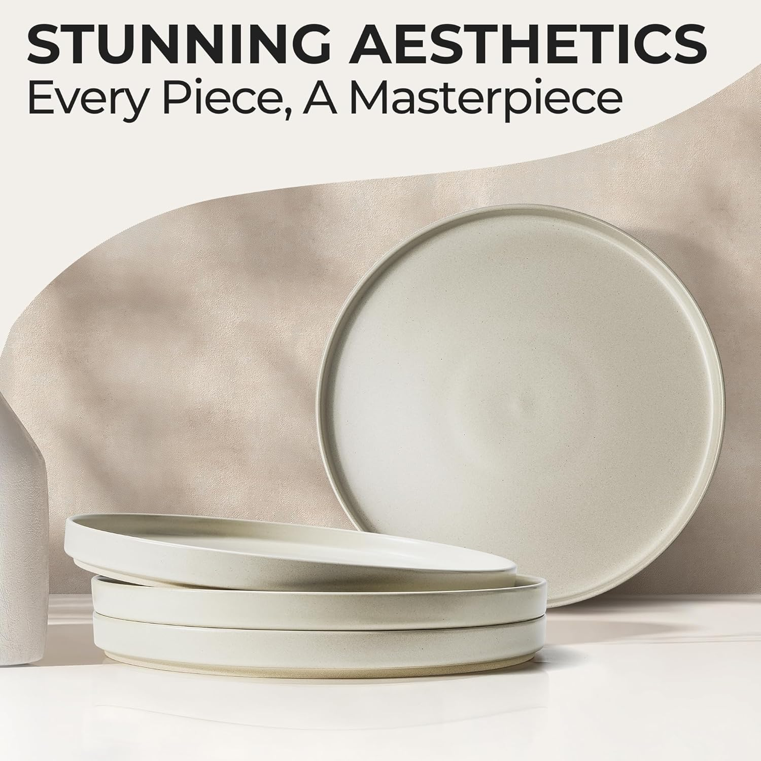 MIAMIO &ndash; Plates Set for 4 / Dinnerware Sets for 4 People, Beige Matte Stoneware, Dishwasher, and Microwave Safe &ndash; Sierra Collection (Light, Small Plates (4X)) image number 6