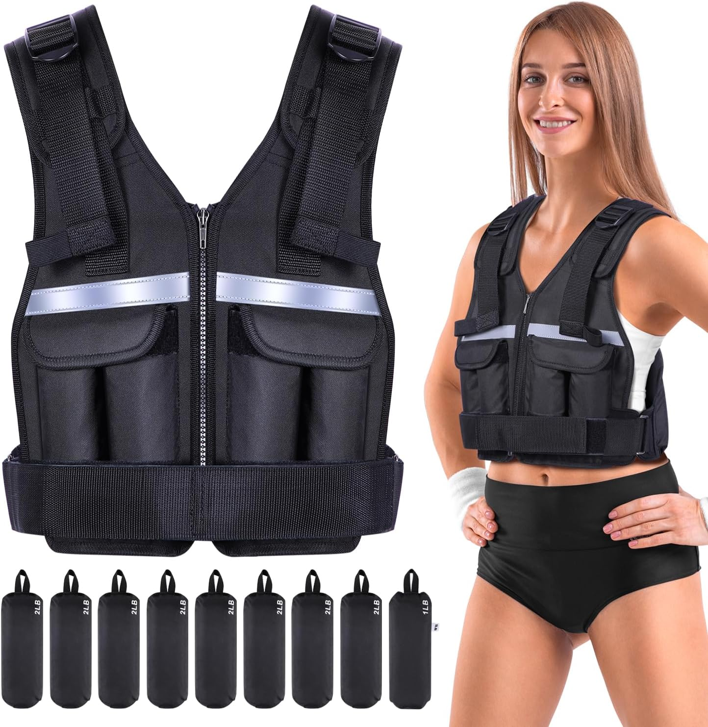 Adjustable Weighted Vest Weights Set: Sportneer 2-18 Lbs/2-19 Lbs Body Weight Vests 9 in 1 Fast Adjust Running Vest for Men Women Gym Home Workout Fitness Strength Training 2-18/19 Lbs Removable image number 2