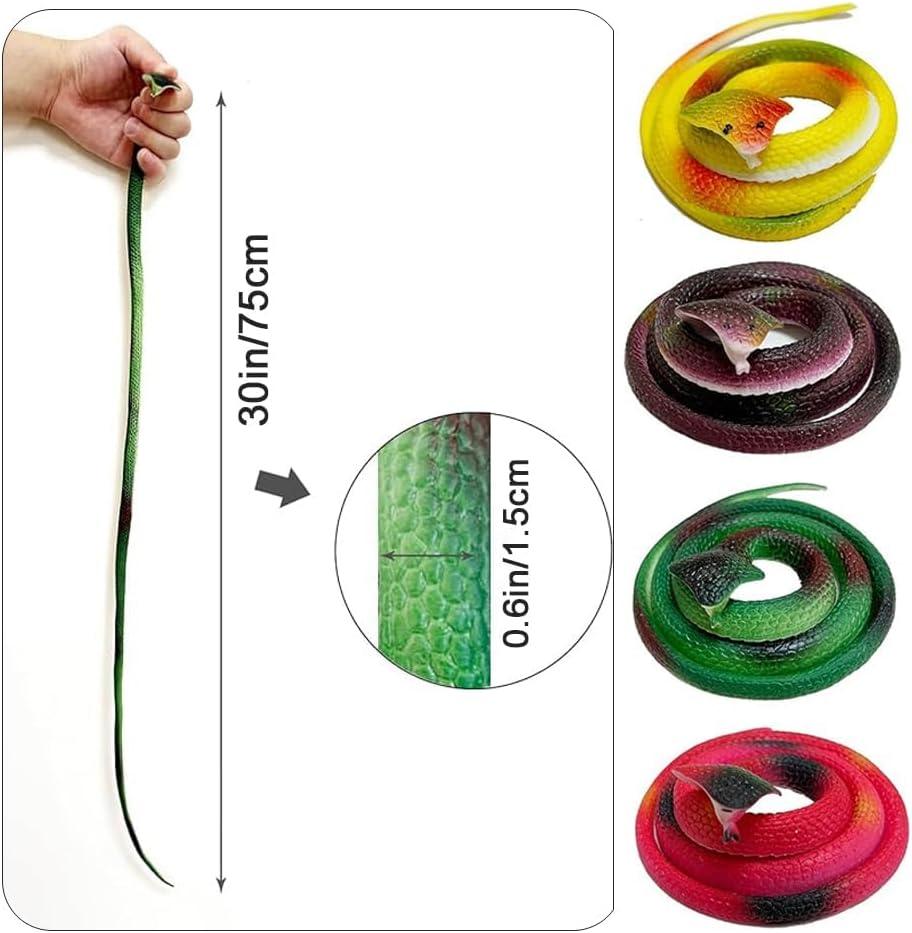 4 PCS Fake Snakes, Rubber Snakes for Gardens Halloween Decoration (4 Color) image number 3