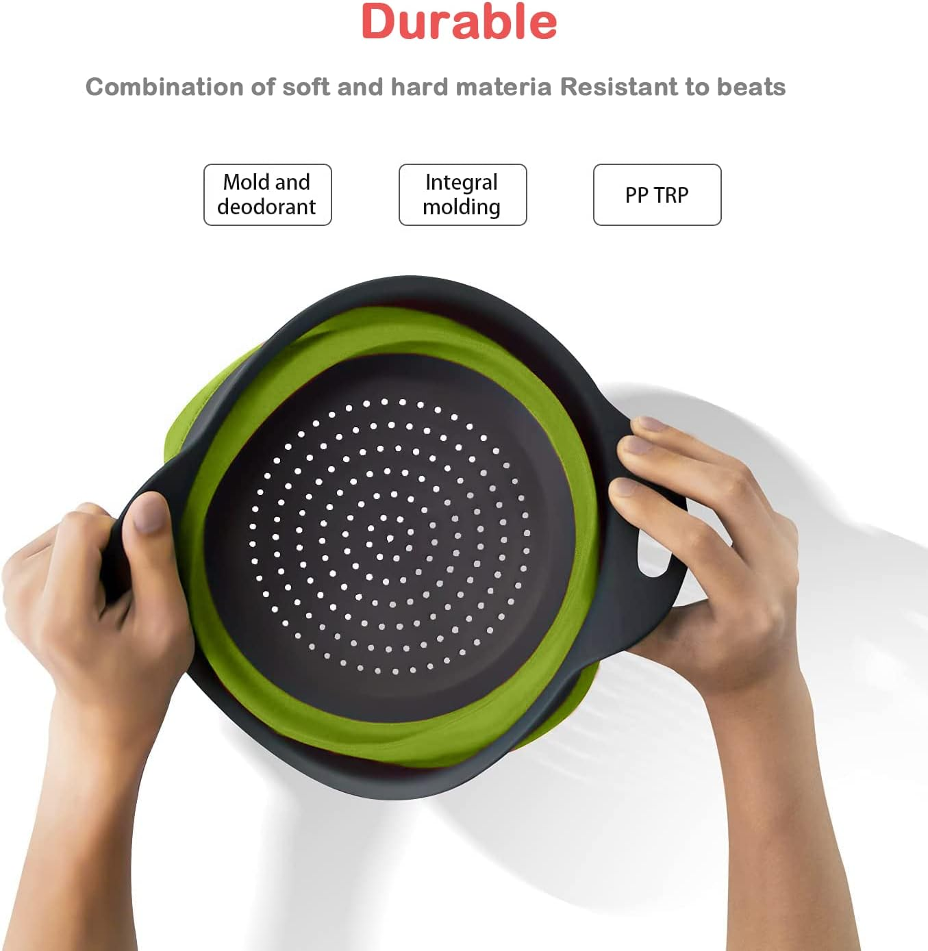 Collapsible Colander Set,Silicone Collapsible Strainer for Draining Pasta Spaghetti Fruits and Vegetables Colander Collapsible 1 Large & 1 Small Sizes Kitchen Mesh Strainers Tool Folding Colanders (Green) image number 1