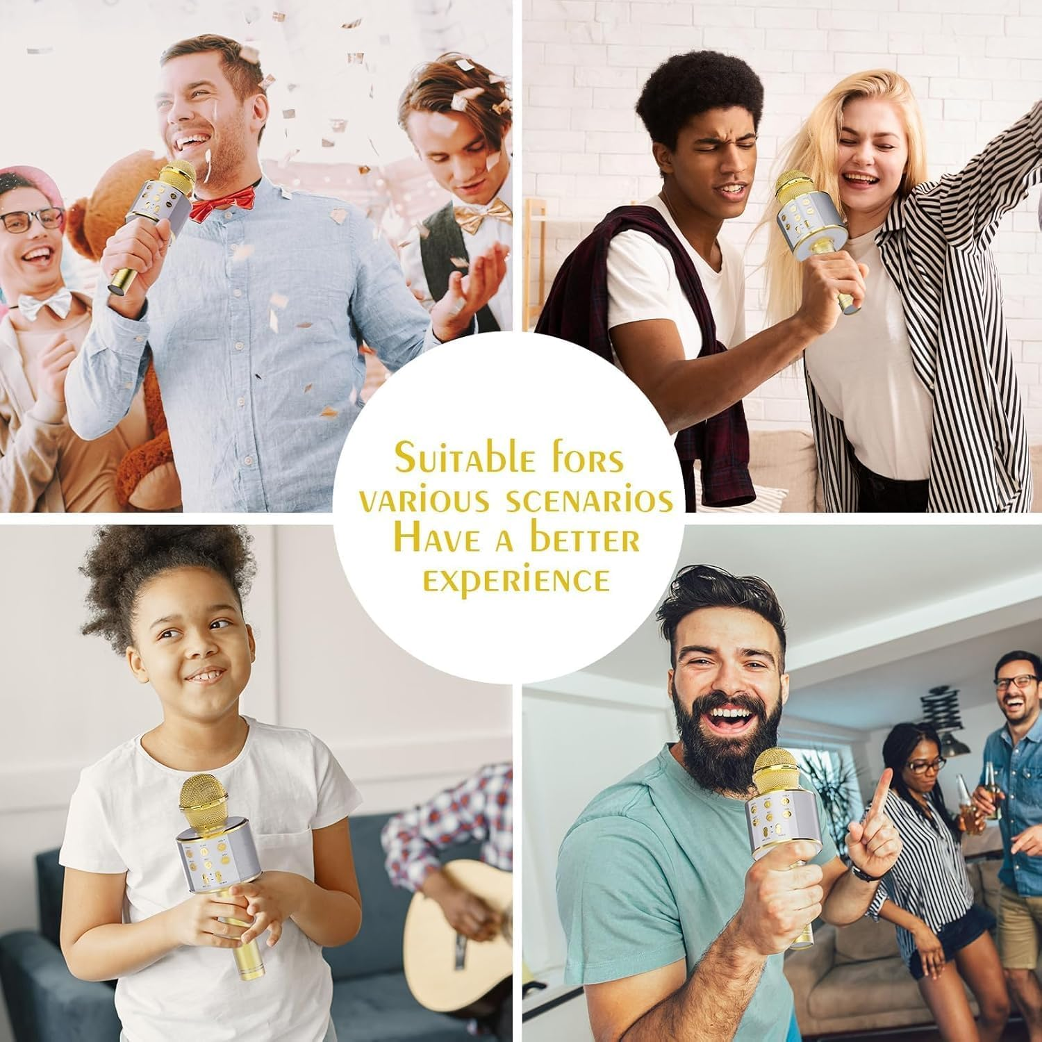 Kids Wireless Karaoke Microphone Machine,Bluetooth Microphone Toys for Girls, Birthday Gifts for Girls Boys 3 4 5 6 7 8 9 10 11 12 Year Old Kids Toys, Home KTV - Gold Color