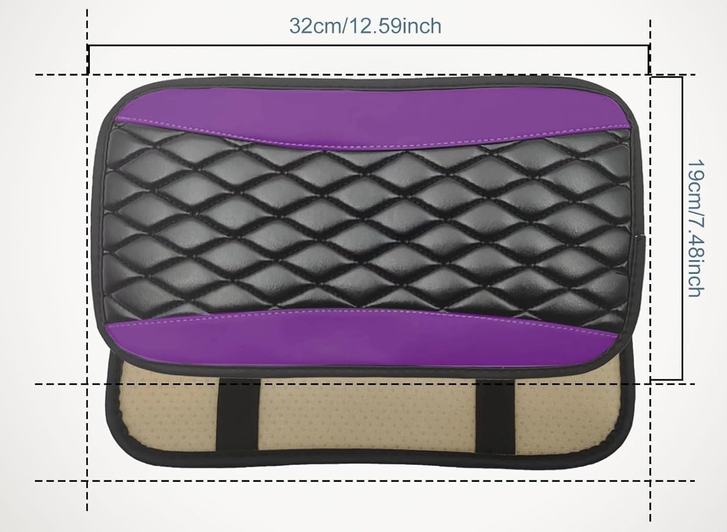 Car Center Console Cover, Universal Leather Waterproof Armrest Seat Box Cover Protector, Comfortable Car Decor Accessories Fit for Most Cars, Vehicles, (Purple, 32 * 19CM) image number 3