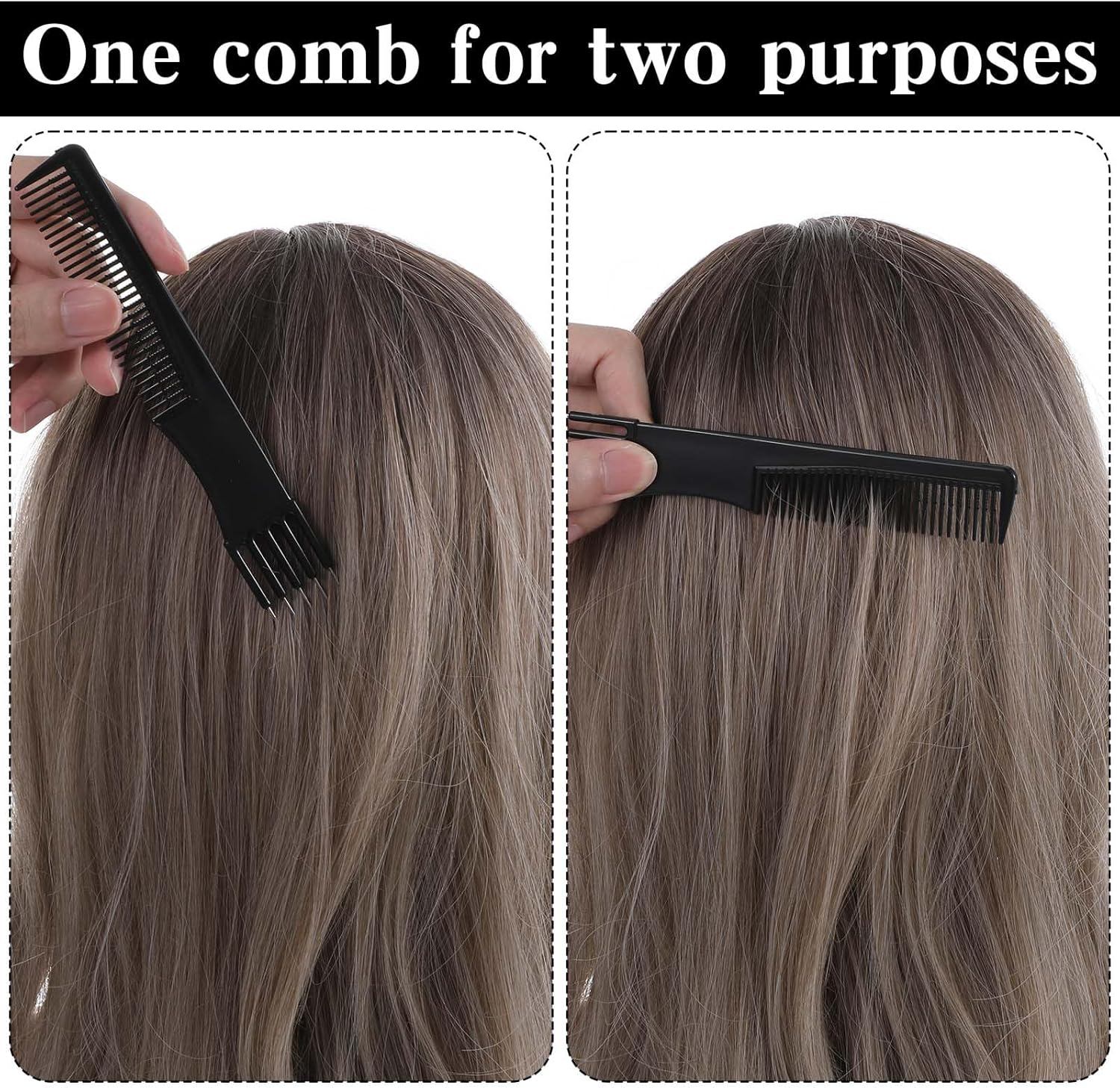 Thinp 3 Packs Comb with Metal Pick,Teasing Comb Pick Comb Lifting Fluffing Comb with 5 Stainless Steel Pins Hair Picks for Women Teasing Comb for Fine Hair Women Most Hair Types(Black) image number 3