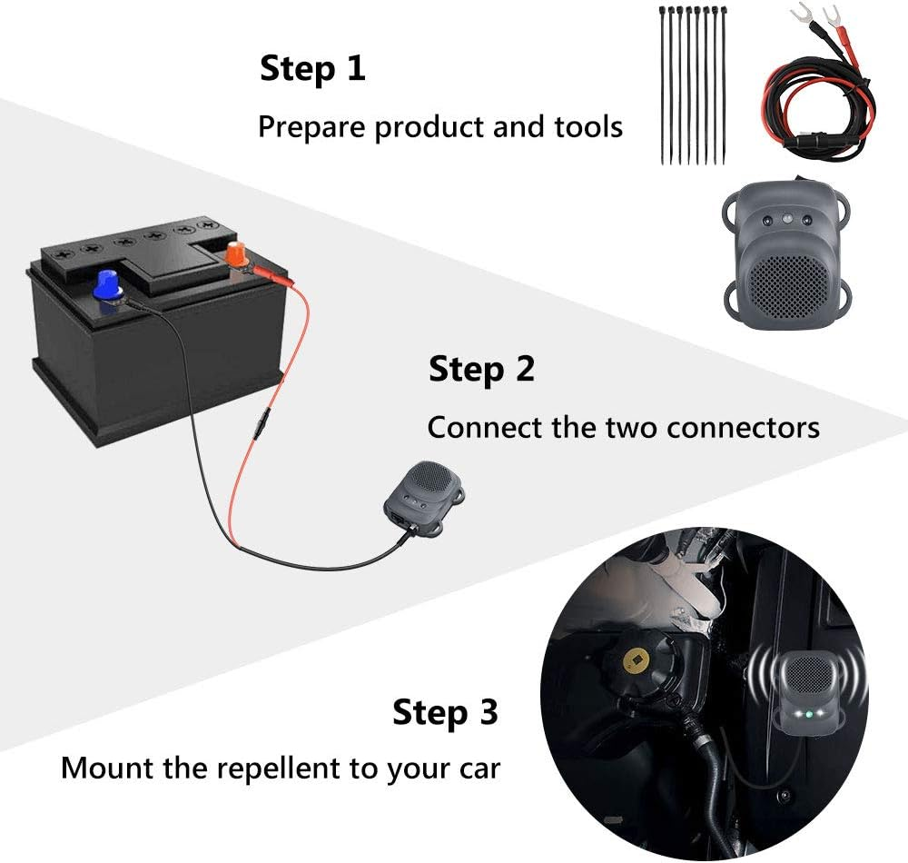 Angveirt Rodent Repellent for Car Engine Ultrasonic Mouse Repellent Rat Deterrent for Car under Hood Animal Repeller Vehicle Wires RV Protection Pest Control for 12V 24V Car Battery Grey, 2 Pack image number 1
