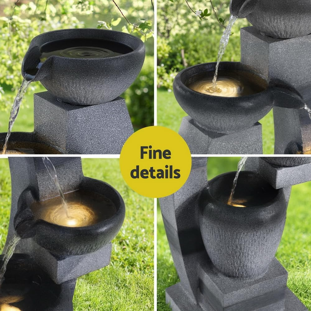 Gardeon Solar Fountain Water Feature Outdoor Fountain Indoor 3-Tier Bowl Cascading Grey image number 4