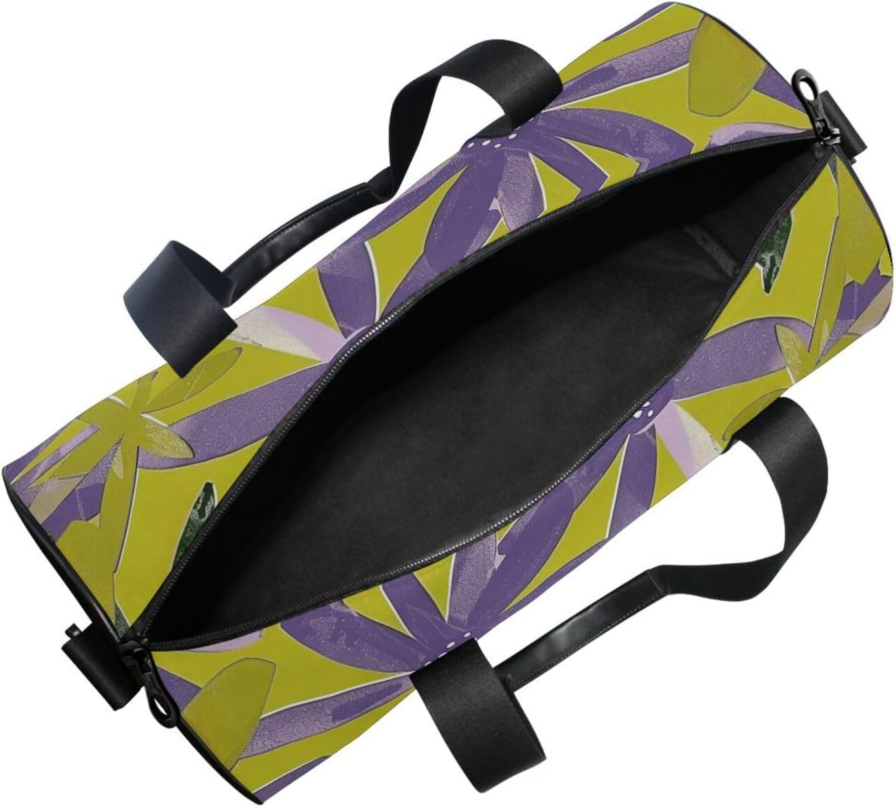 Purple Flower Green Pattern Travel Tote Bag Travel Weekender Gear Bag Hiking Multifunctional image number 4