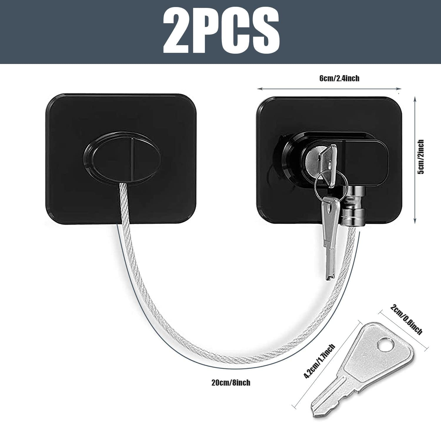 Benran 2 Pack Fridge Locks for Children Adults, Strong Adhesive Baby Safety Refrigerator Lock with Key Cupboard Door Locks Keep Kids Safe from Windows Kitchen Cabinets Drawer (Black) image number 5