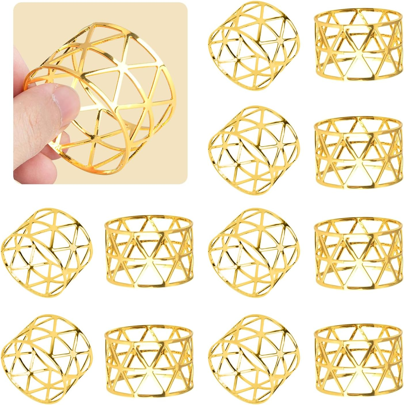 12Pcs Napkin Rings,Funcyboo Gold Napkin Rings Set Metal Napkin Rings Napkin Holder for Wedding Party Christmas Dinner Table Decorations(Gold)