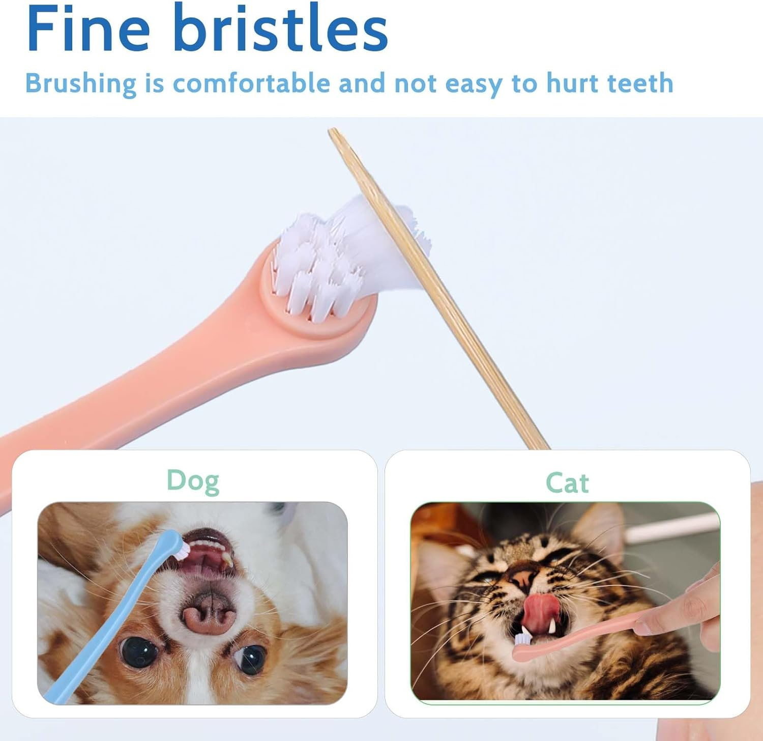 2 Pack Dog and Cat Toothbrush Kit - Mini Head Soft Brush for Deep Clean - Suitable for Puppy, Kitten, Small Pets - Portable Travel Friendly and Easy to Use - Blue+Pink image number 5