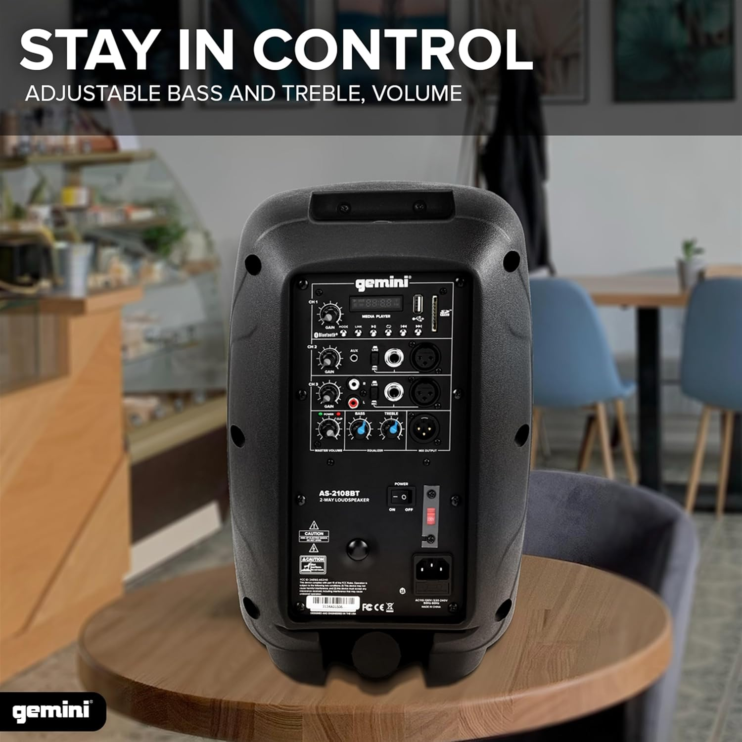 Gemini Sound As-2108Bt Active Bluetooth Pa System, 8" Inch Woofer 500W Watts Dj Speakers, Sd, USB, XLR Input/Output, 2 X 1/4" Inch Microphone/Rca and Aux Inputs W/Handles, TWS image number 6