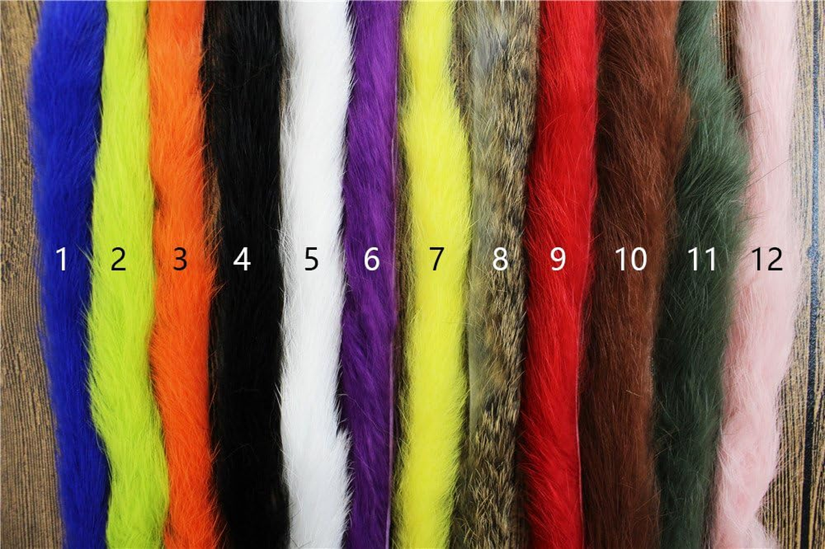 Tigofly 12 Colors Straight Cut Rabbit Zonker Strips 5MM Width Genuine Hare Hair Fur Streamers Fly Tying Materials