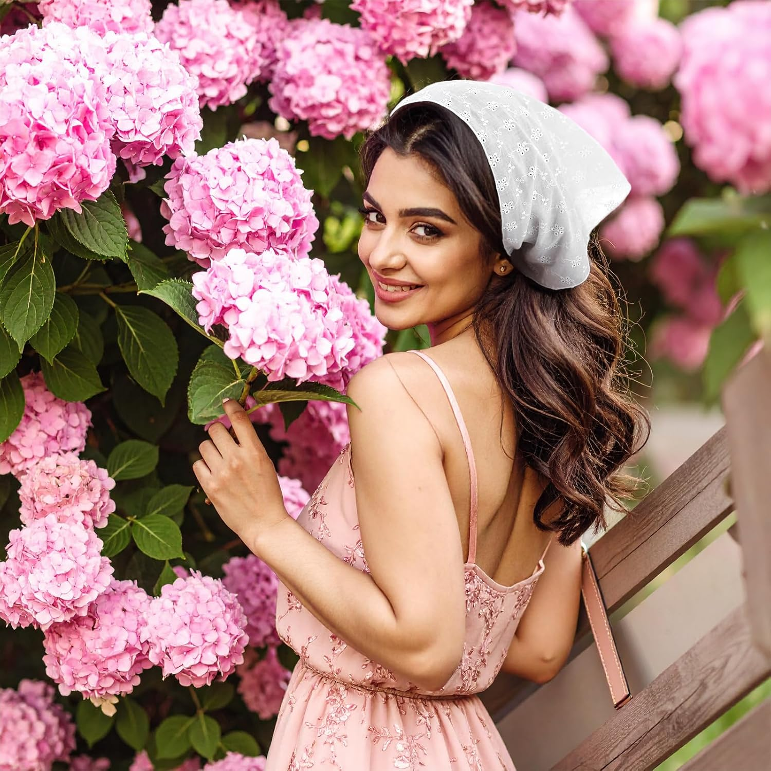 Bandana Headband - Lace Head Scarf, Head Scarf for Girls Cute Adjustable Bandanas, Boho Eyelet Crochet Bandana Headbands, Elegant White Heads Scarfs Hair Accessories for Women