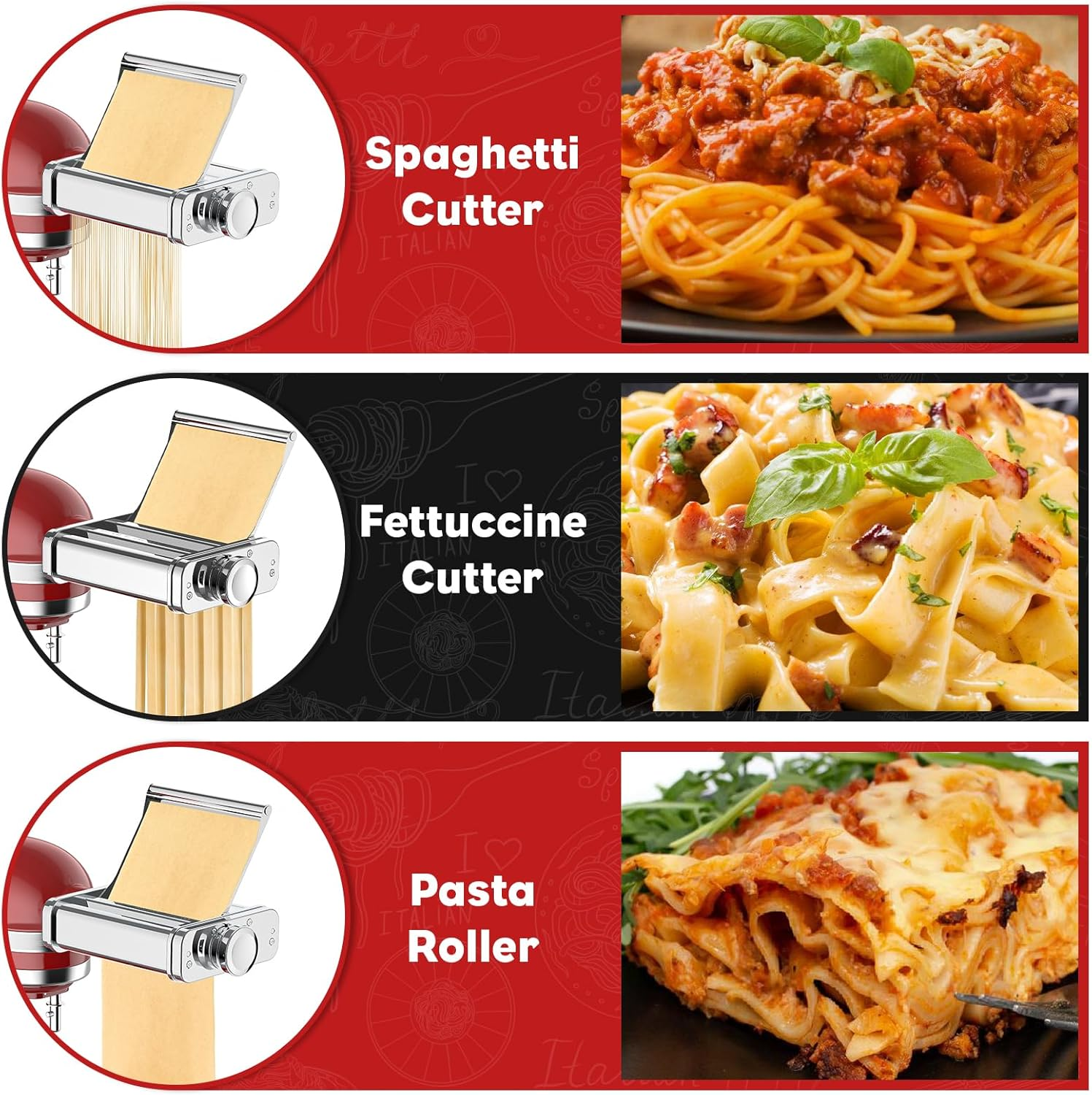 Pasta Maker Attachment for Kitchenaid Stand Mixer, 3-In-1 Pasta Maker Includes Pasta Roller, Spaghetti Cutter & Fettuccine Cutter, Stainless Steel Pasta Attachment for Kitchenaid Accessories by Cofun