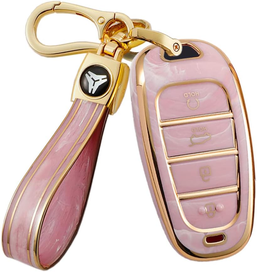 Ontto Tie-Dye TPU Car Key Fob Cover Fit for Hyundai Santa Fe Tucson 2022 Nexo NX4 Atos Prime Solaris 2021 4 Buttons Key Case Keyring Keychain Key Holder Key Shell Bag Accessories Blue