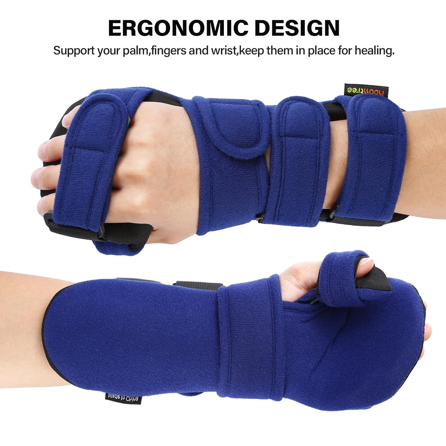 HOOMTREE Right&Left Resting Hand Splint Stroke Resting Hand Splint with Finger Separator Functional Immobilizer Wrist Finger Support Brace for Pain Relief,Sprain Fracture,Tendonitis (Right,Blue) - Left,Blue image number 4