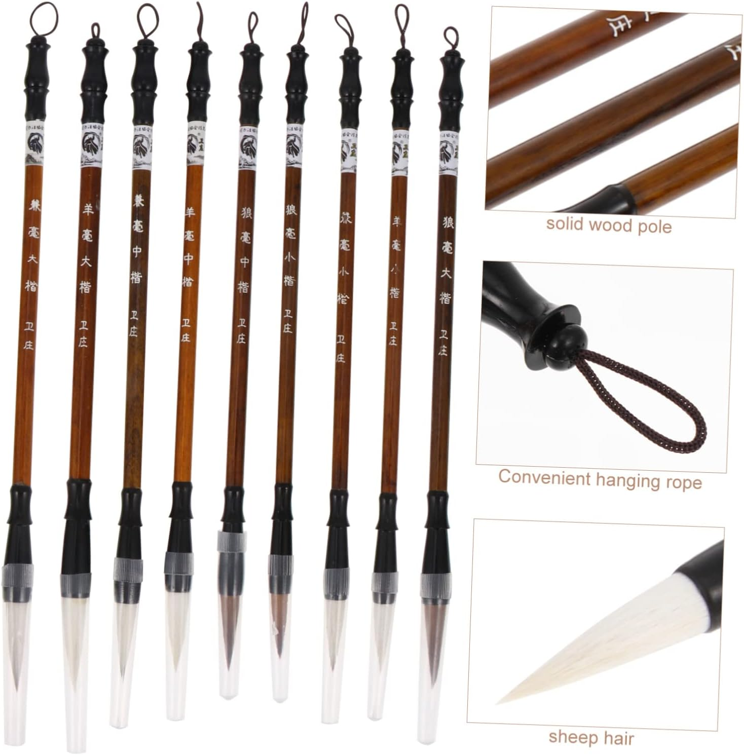 AUTSUPPL 9Pcs Portable Chinese Calligraphy Brush Light Brown Painting Pens for Traditional Calligraphy and Art for Chinese Ink Painting and Watercolor Techniques