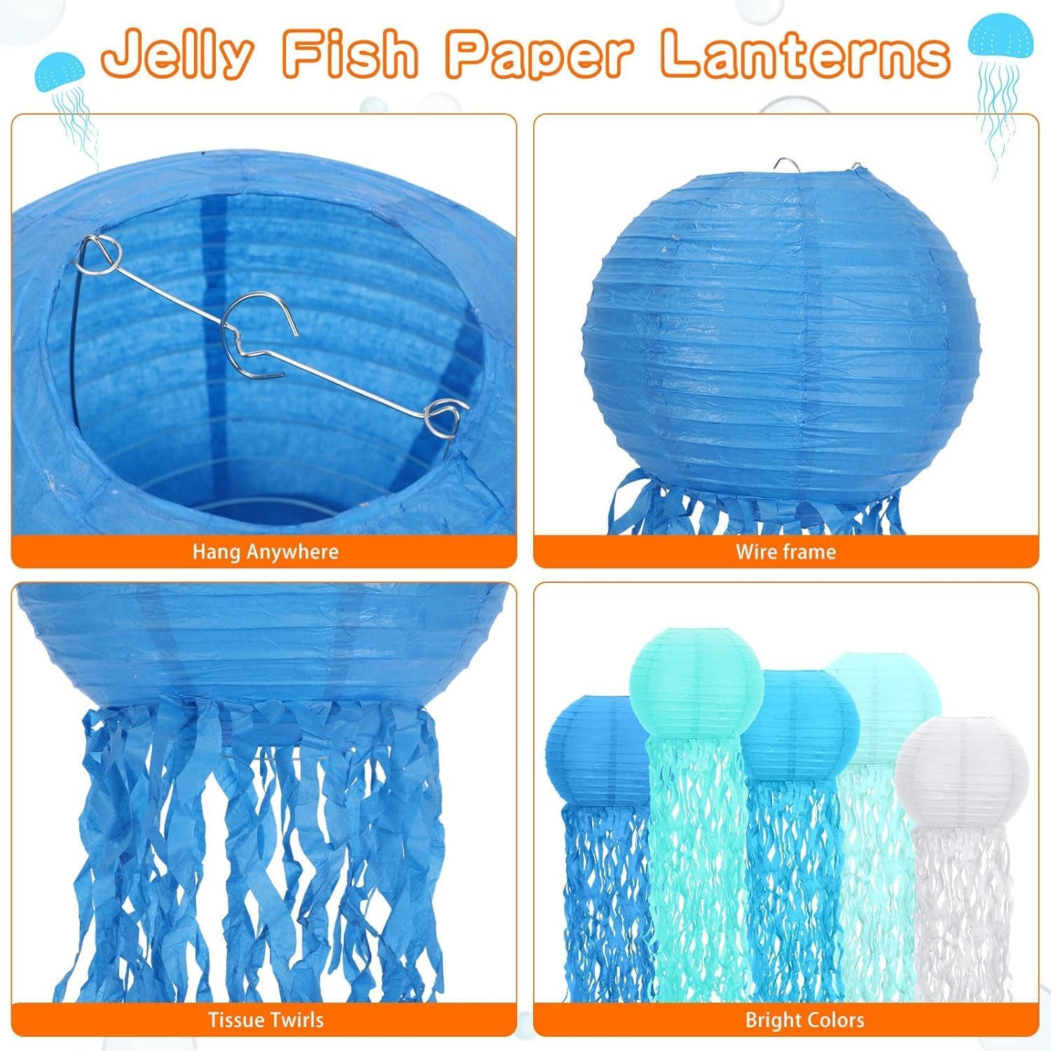 Paper Lantern Party Decoration, Jellyfish Lantern 12 Pack (70 Cm Total Length) for Mermaid Birthday Party, Compatible with Wall, Ceiling, Windows & Doorways &mdash; Ermaoo image number 4