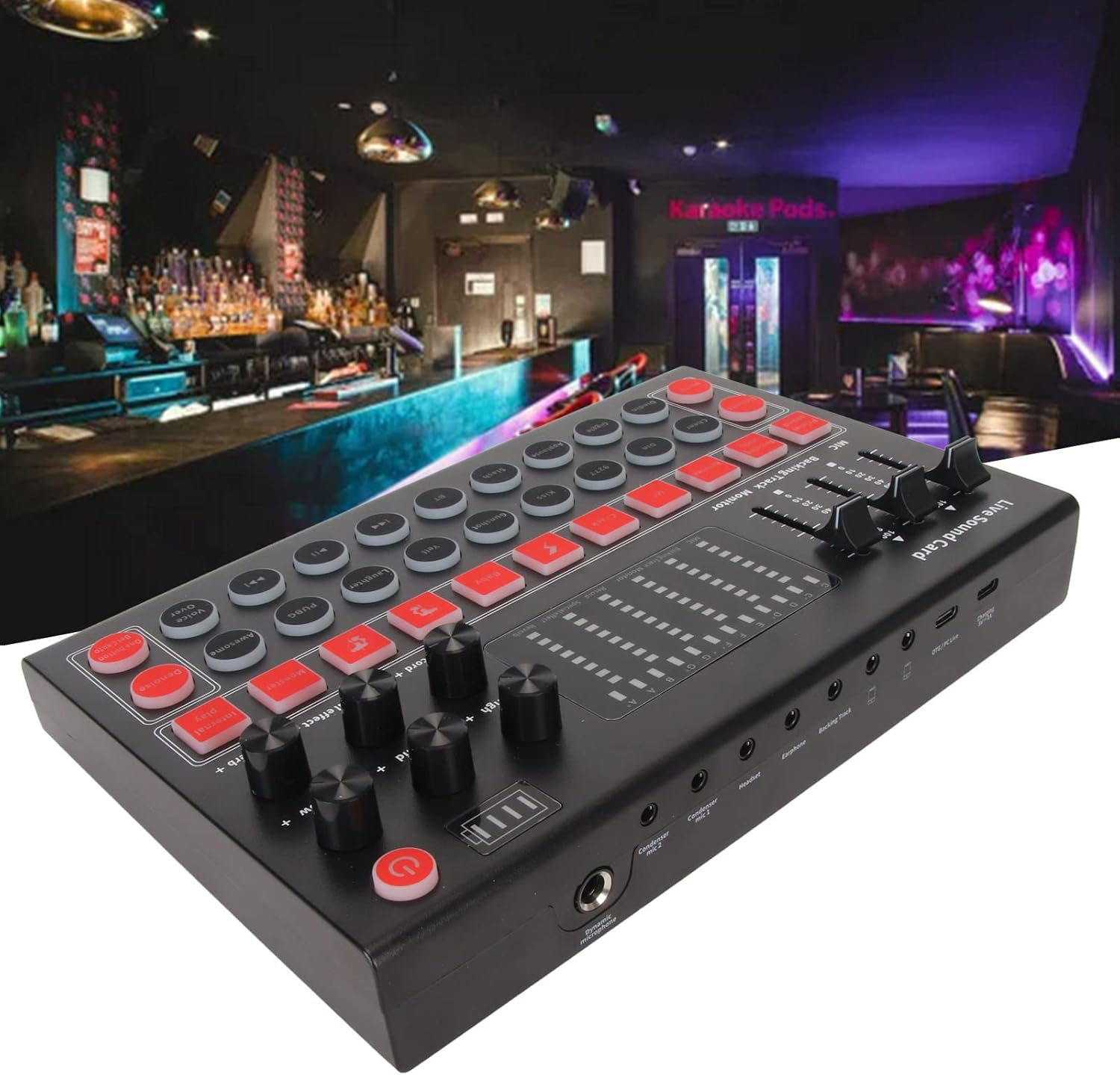 Live Sound Card, V8 Audio Mixer Podcast Interface with Voice Changer, BT Noise Cancellation Streaming Sound Card for Podcasting Live Recording, Treble Alto Bass Adjust Mixer image number 2